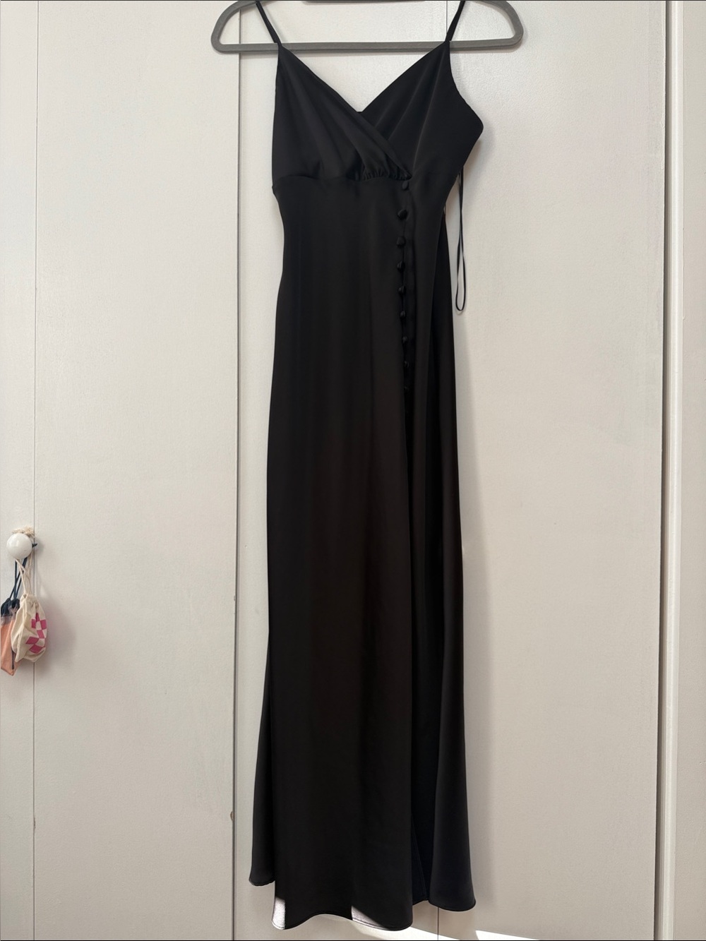 Black Slip Maxi Dress with Button Detail
